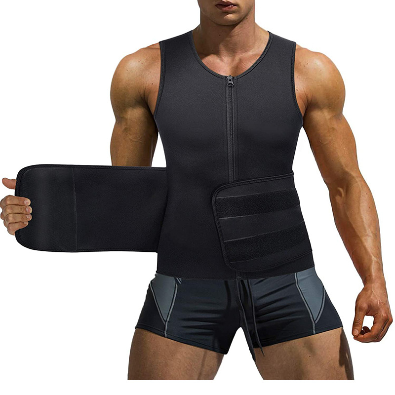 Combinaison de survêtement Hot Shaper, plastique néoprène, rafale de sueur de sport, gilet de ceinture à glissière, vêtements de fitness pour hommes