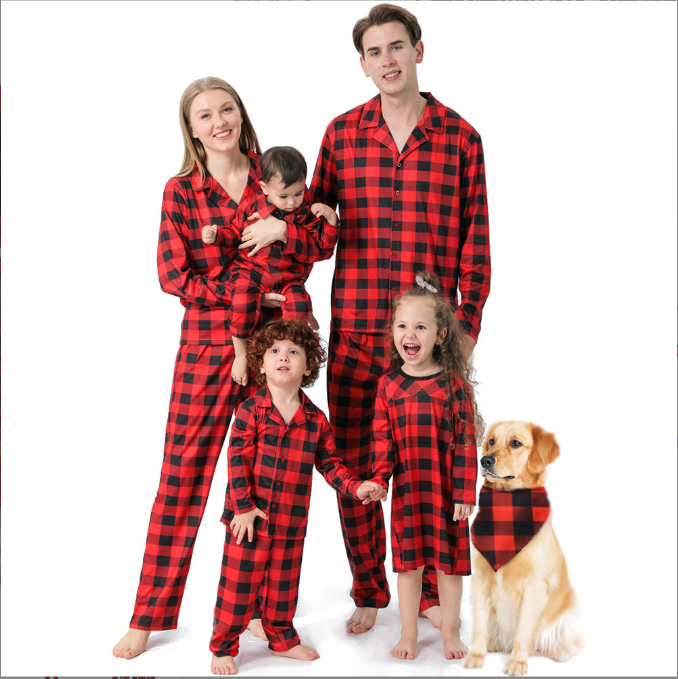 Ensemble de pyjama à carreaux rouge et noir Noël Noël parent-enfant Noël européen et américain