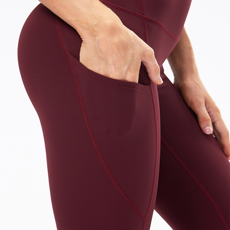 Leggings de yoga pour femmes entraînement personnalisé grande taille sans couture taille haute côtelé logo imprimé Legging de gymnastique avec poches